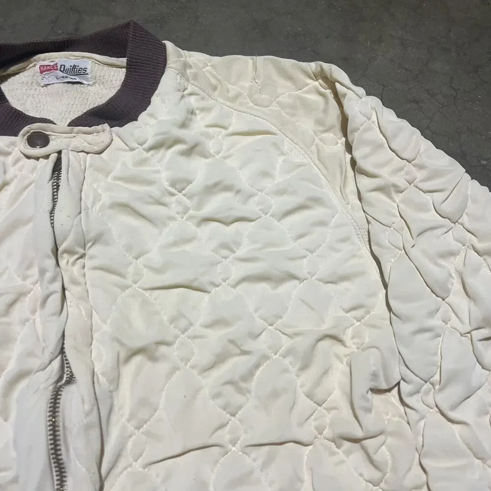 Vintage 40s 50s Hanes Quilties Cream Quilted Bomber Jacket